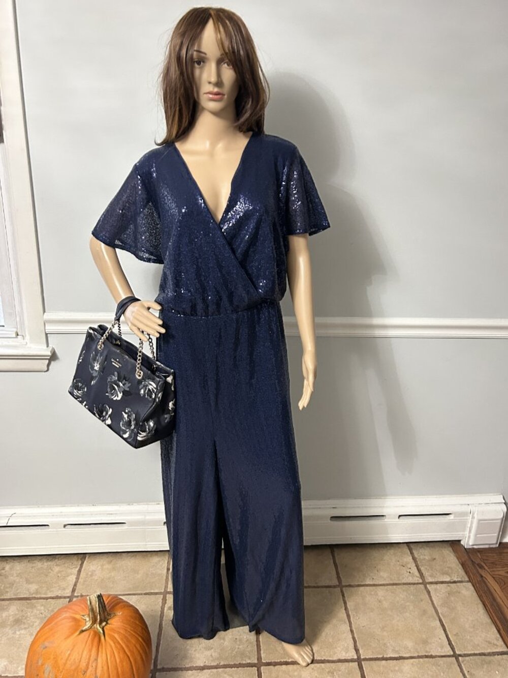 Lane Bryant Blue Sequin Wide Leg Jumpsuit Size 22/24